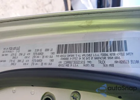 2016 Ram 1500 Big Horn z USA, uszkodzony, nr VIN 1C6RR6GT3GS221016